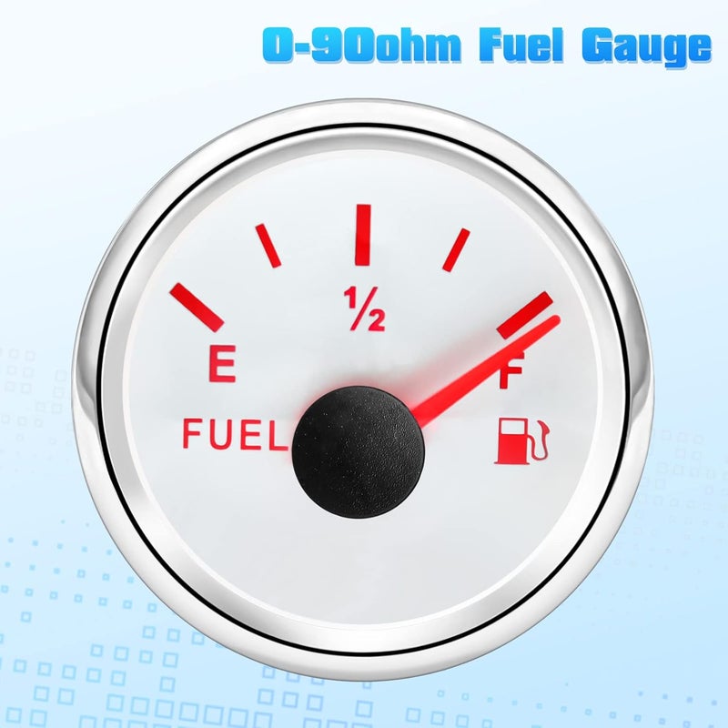 ARTILAURA 0-90 ohm Fuel Gauge 2 inch Boat Fuel Level Gauge 8 Color Marine Gas Tank Meter for Universal AUTO Car Truck Diesel RV Vehicle (White) - Image 4